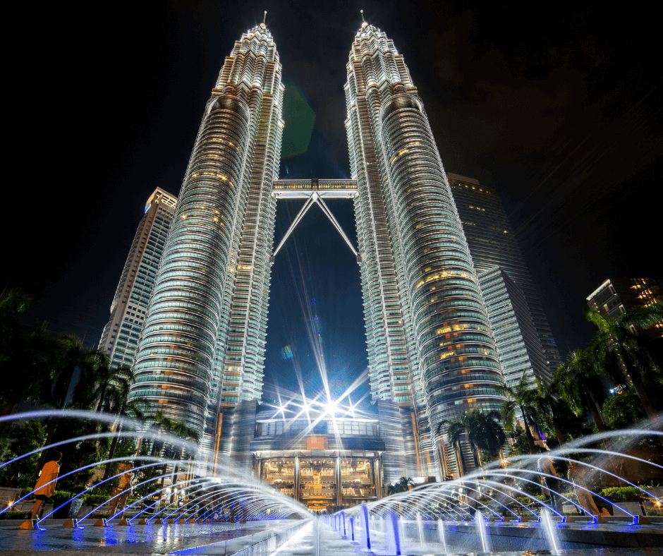 Night view of Petronas Twin Towers.