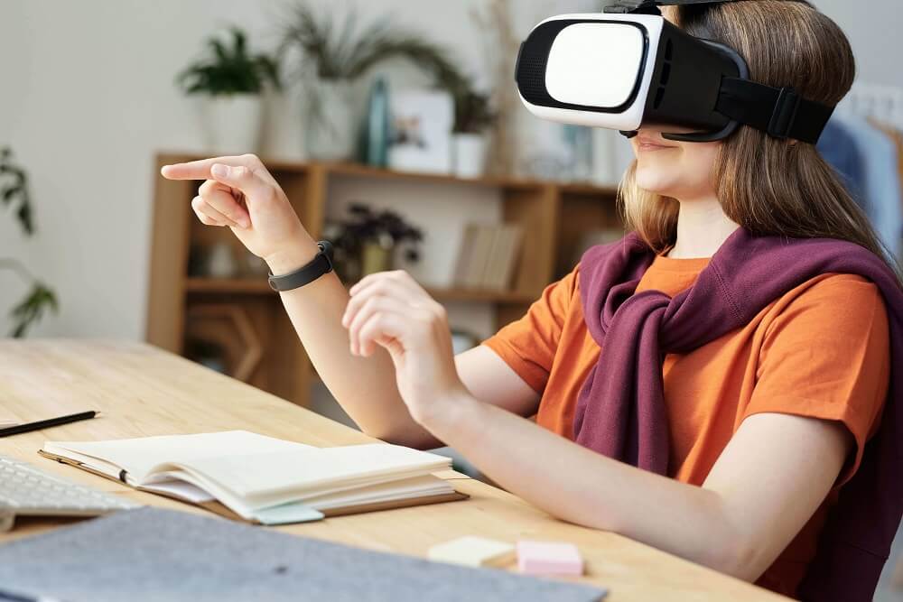 girl wearing VR headset