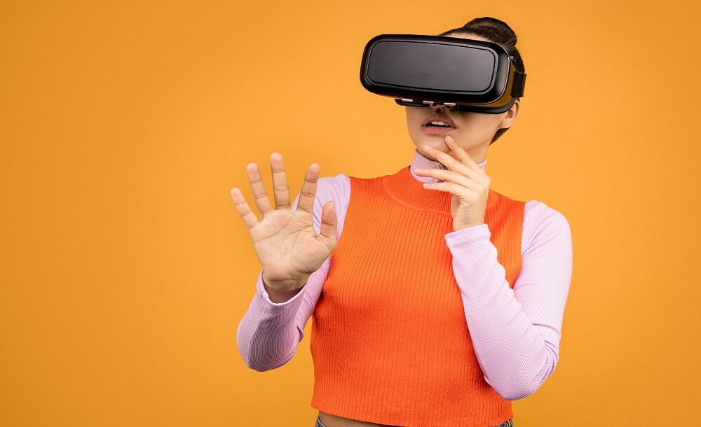 girl wearing VR headset 