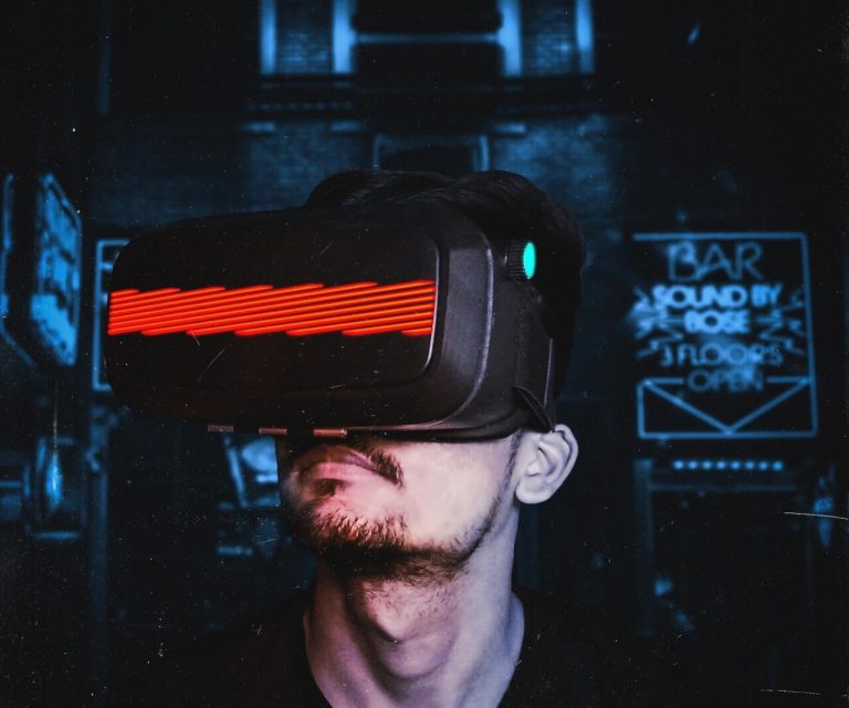 Guy wearing VR headset.